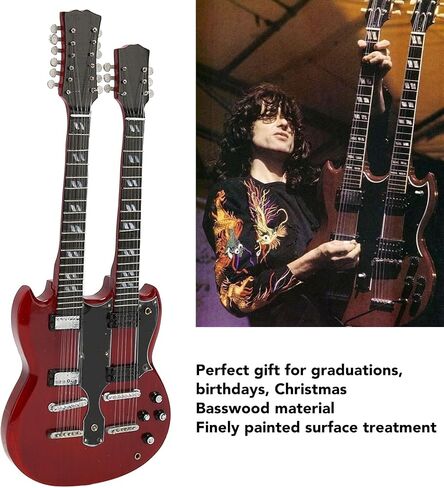 BORDSTRACT 1:4 Scale Double Neck Electric Guitar Decoration, Miniature Guitar Model with Basswood Material, 10 Inches Tall, Perfect for Home Display and Gift, Black Color in Saudi Arabia