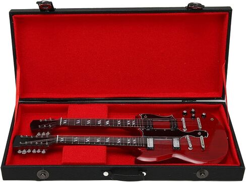 BORDSTRACT 1:4 Scale Double Neck Electric Guitar Decoration, Miniature Guitar Model with Basswood Material, 10 Inches Tall, Perfect for Home Display and Gift, Black Color in Saudi Arabia