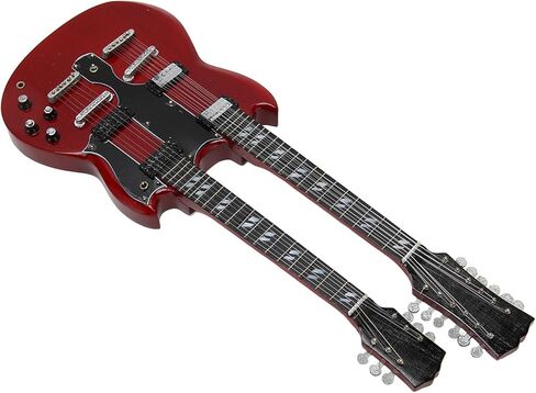 BORDSTRACT 1:4 Scale Double Neck Electric Guitar Decoration, Miniature Guitar Model with Basswood Material, 10 Inches Tall, Perfect for Home Display and Gift, Black Color in Saudi Arabia