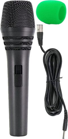 ميكروفون ديناميكي - مفتاح تشغيل وإيقاف - شاشة الرياح الخضراء الصوتية - كابل XLR بطول 17 قدم إلى 1/4 بوصة - ميكروفون للغناء أو أي أداة صوتية in Kuwait