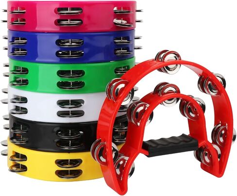 7 Pack Double Row Tambourine – 9.06 inch Professional Handheld Tambourine 20 Metal Jingles, Half Moon Musical Tambourine, Plastic Tambourines for Adults, Music Lovers and Performers in Kuwait
