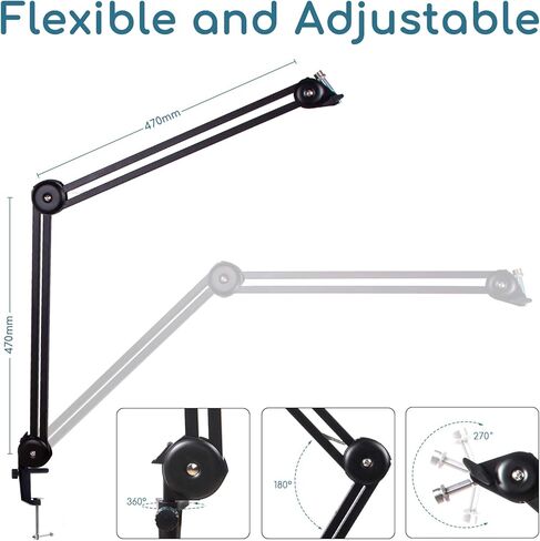 حامل ميكروفون قابل للتعديل تعليق بوم مقص ذراع ميكروفون مع زنبرك مدمج، حامل ميكروفون مدمج للبث الإذاعي، تسجيل الاستوديو، البث، استوديو الصوت عبر الصوت in Kuwait