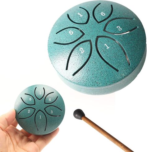 Steel Tongue Drum Tundrum 3 Inch 6 Notes Hand Drums with Handpan Drum Mallets, Music Book, Sound Instruments Rain Drum for Musical Education Entertainment Meditation Chakra (Malachite) in Saudi Arabia