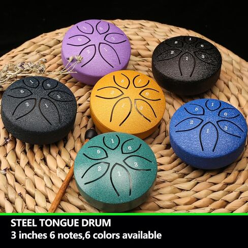 Steel Tongue Drum Tundrum 3 Inch 6 Notes Hand Drums with Handpan Drum Mallets, Music Book, Sound Instruments Rain Drum for Musical Education Entertainment Meditation Chakra (Malachite) in Saudi Arabia