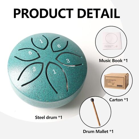 Steel Tongue Drum Tundrum 3 Inch 6 Notes Hand Drums with Handpan Drum Mallets, Music Book, Sound Instruments Rain Drum for Musical Education Entertainment Meditation Chakra (Malachite) in Saudi Arabia