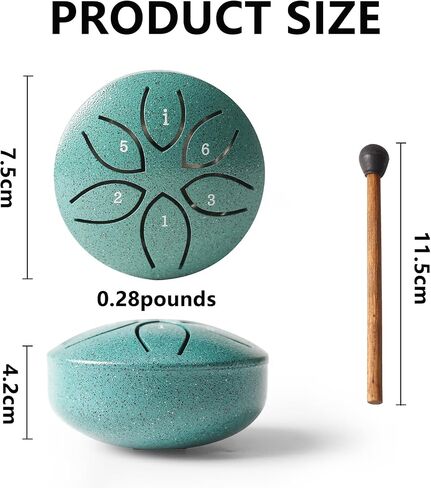 Steel Tongue Drum Tundrum 3 Inch 6 Notes Hand Drums with Handpan Drum Mallets, Music Book, Sound Instruments Rain Drum for Musical Education Entertainment Meditation Chakra (Malachite) in Saudi Arabia
