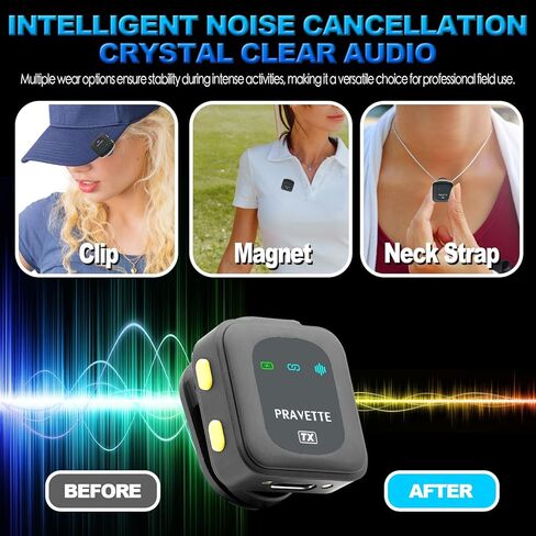 ميكروفون لافالير لاسلكي (1 RX + 2 TX + علبة شحن)، ميكروفون مثبت على طية صدر السترة لإلغاء الضوضاء، 40 ساعة للبث المباشر، والمقابلات، وتسجيل الفيديو، متوافق مع منافذ USB-C/Lightning in Kuwait