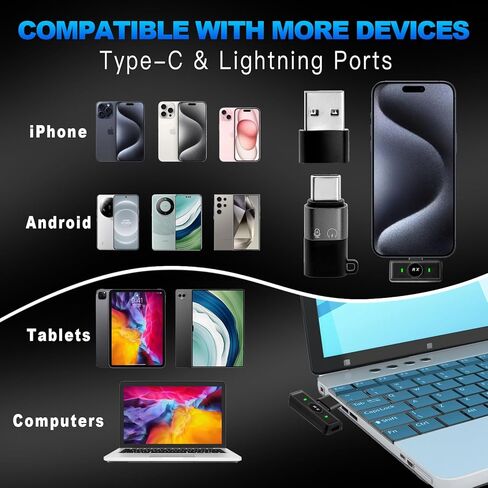 ميكروفون لافالير لاسلكي (1 RX + 2 TX + علبة شحن)، ميكروفون مثبت على طية صدر السترة لإلغاء الضوضاء، 40 ساعة للبث المباشر، والمقابلات، وتسجيل الفيديو، متوافق مع منافذ USB-C/Lightning in Kuwait