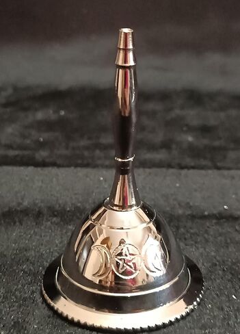 Indian Consigners Tiny Hand Bell Silver Crome Call Bells 3 Inches Nickle Altar Pendulam (OM) in Saudi Arabia