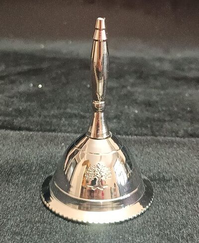 Indian Consigners Tiny Hand Bell Silver Crome Call Bells 3 Inches Nickle Altar Pendulam (OM) in Saudi Arabia