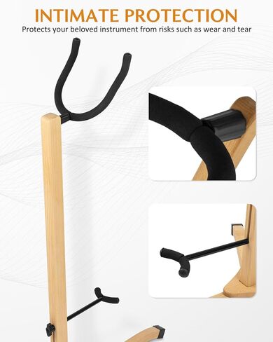 حامل ساكسفون قوي للساكسفونات الباريتون/تينور، حامل حامل أرضي خشبي، ارتفاع قابل للتعديل، تصميم ثلاثي القاعدة متين ومستقر، لون خشب الزان، SSS-20 in Kuwait