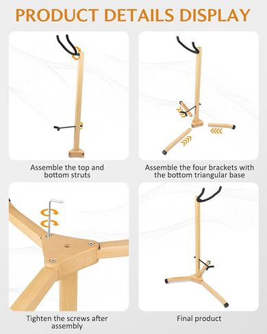 حامل ساكسفون قوي للساكسفونات الباريتون/تينور، حامل حامل أرضي خشبي، ارتفاع قابل للتعديل، تصميم ثلاثي القاعدة متين ومستقر، لون خشب الزان، SSS-20 in Kuwait