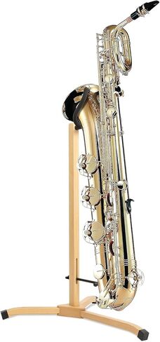 حامل ساكسفون قوي للساكسفونات الباريتون/تينور، حامل حامل أرضي خشبي، ارتفاع قابل للتعديل، تصميم ثلاثي القاعدة متين ومستقر، لون خشب الزان، SSS-20 in Kuwait