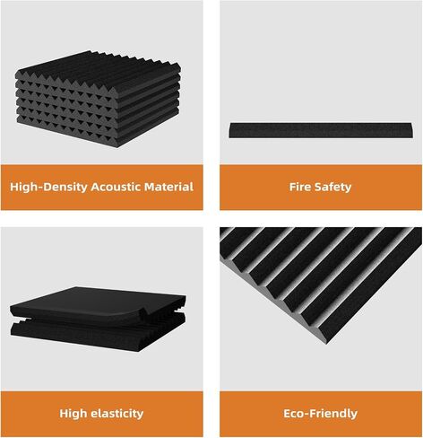 54 Pack Sound Proof Foam Panels |1"×12"×12" Quick-Recovery Soundproof Wall Panels | High Density Sound Dampening Panels for Home Studio |With Adhesive Stickers 270PCS (Black) in Kuwait