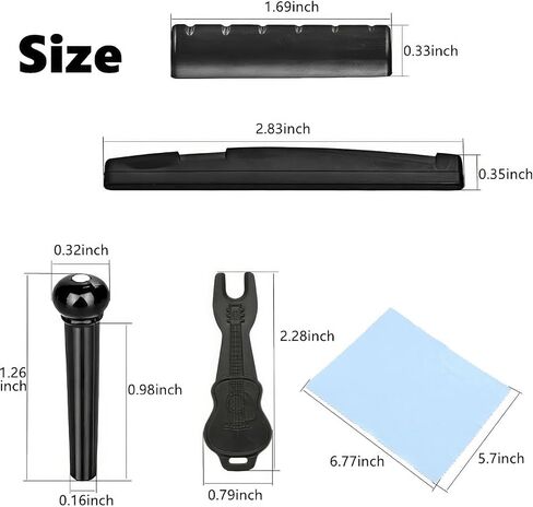 12 قطعة من دبابيس جسر الجيتار الصوتي، قطع غيار وإكسسوارات أوتاد الجيتار، مع مزيل سحب دبوس الجسر، مجموعتان من صامولة سرج جسر الجيتار، قطعة واحدة من قماش التنظيف in Kuwait
