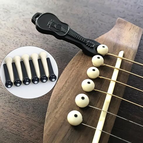 12 قطعة من دبابيس جسر الجيتار الصوتي، قطع غيار وإكسسوارات أوتاد الجيتار، مع مزيل سحب دبوس الجسر، مجموعتان من صامولة سرج جسر الجيتار، قطعة واحدة من قماش التنظيف in Kuwait