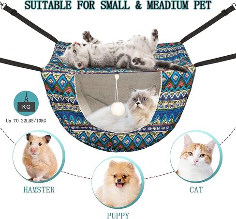 JSPYFITS Cat Cage Hammock,Double Layer Hanging Adjustable Soft Pet Bed Suitable for Kitten Ferret Puppy Rabbit or Small Pet,Hanging Bed for Pets,2 Level Indoor Bed for Spring/Summer/Winter Pink Cat in Kuwait