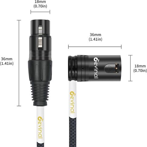 Devinal 360 Degree Rotatable Right Angle XLR Cable, Adjustable-Angle Low-Profile Male XLR to Straight Female XLR Microphone Mic Cable Cord Adapter for Sound Devices Mixer Recorder 1 FT 2 pcs in Saudi Arabia