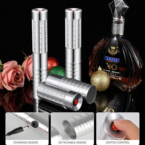 2 PCS LED Strobe Baton Lights Bottle Service Rechargeable Light, Reusable Handheld Champagne Bottle Light Topper for Party Nightclub Bar Wedding Concert Festival Activity (Silver, 2 Pack) in Saudi Arabia