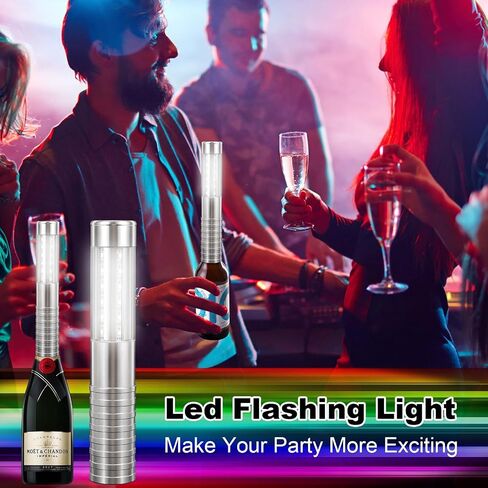 2 PCS LED Strobe Baton Lights Bottle Service Rechargeable Light, Reusable Handheld Champagne Bottle Light Topper for Party Nightclub Bar Wedding Concert Festival Activity (Silver, 2 Pack) in Saudi Arabia