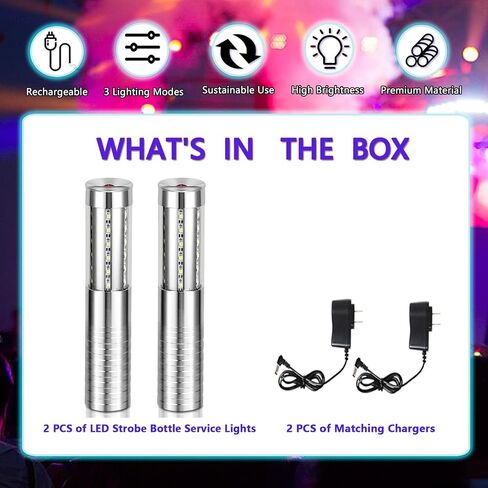 2 PCS LED Strobe Baton Lights Bottle Service Rechargeable Light, Reusable Handheld Champagne Bottle Light Topper for Party Nightclub Bar Wedding Concert Festival Activity (Silver, 2 Pack) in Saudi Arabia