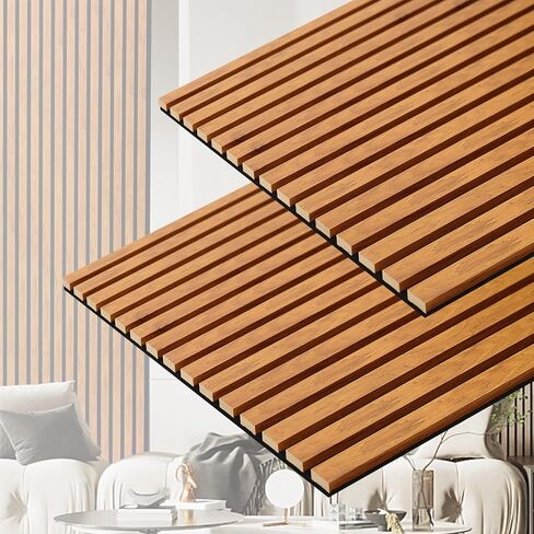 3D Slat Acoustic Wall Panels with Wood Finish Accent, 2 Pack Sound Absorbing Paneling for Studio, Office, Living Room, Bedroom Interior Decor (Natural Walnut, 48''L x 24''W) in Saudi Arabia
