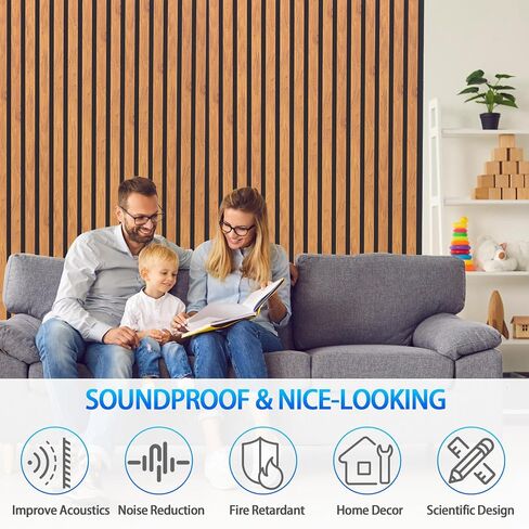 3D Slat Acoustic Wall Panels with Wood Finish Accent, 2 Pack Sound Absorbing Paneling for Studio, Office, Living Room, Bedroom Interior Decor (Natural Walnut, 48''L x 24''W) in Saudi Arabia