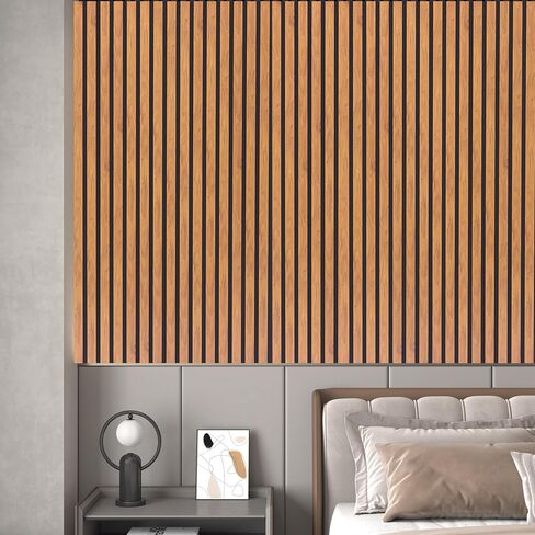 3D Slat Acoustic Wall Panels with Wood Finish Accent, 2 Pack Sound Absorbing Paneling for Studio, Office, Living Room, Bedroom Interior Decor (Natural Walnut, 48''L x 24''W) in Saudi Arabia