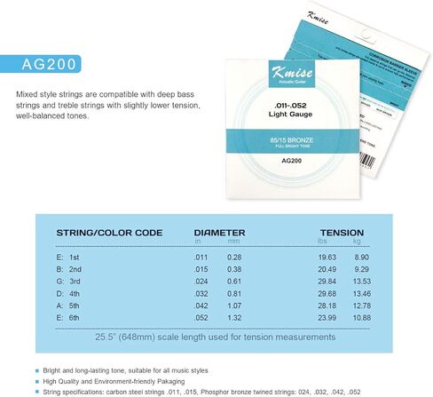 4 مجموعات Kmise الصوتية وتر غيتار الفوسفور البرونزية مقياس الضوء 0.011-0.052 بوصة AG200 in Kuwait