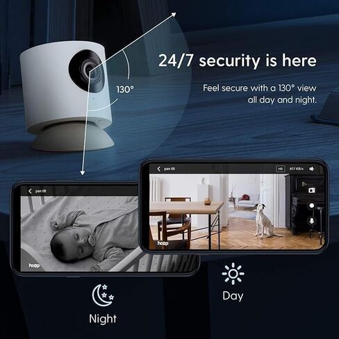 Hoop Wireless HD Indoor PTZ Security Camera, Night Vision, Motion and Sound Detection, Two-Way Audio, 2.4/5.0GHz, Smartphone App, (10 sec Edit) Cloud Storage Service..(Mini Grey in Saudi Arabia