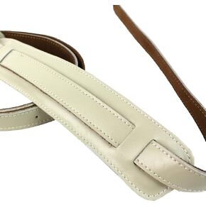Walker And Williams C-18-WHT Aged White Premium Signature Grain Leather Vintage Style Guitar Strap With Deluxe Suede Pad Extra Long For Acoustic, Electric, And Bass Guitars