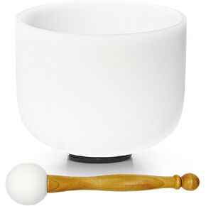 8 Inch G Note Quartz Crystal Singing Bowl Throat Chakra Frosted Sound Healing，Rubber Mallet And Oring Included