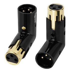 Adjustable 3-PIN Right Angle XLR Adapter 2 Pack,90 Degree XLR Male to Female Gold Plated Heavy Duty Metal Connector, XLR L Shape Extender, XLR Male/Female Adjustable Orientation