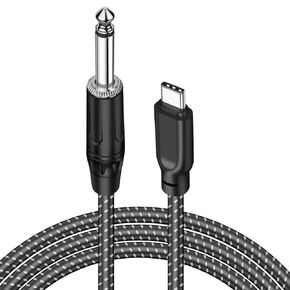 USB C Guitar Cable, 6.6FT USB Type C to 1/4 Inch TS Guitar Recording Cable 6.35mm Nylon Braided Guitar Cable Ideal for Guitarists & Music Producers Plug & Play Compatible with i Phone 15 Series