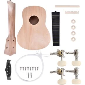 DIY Ukelele Kit, Unfinished 21in Basswood Wooden 4 String Ukulele Building Kit Instrument,with 28 Pieces Accessories for all DIY Guitar needs,Build Your Own Ukelele,for Kids, Students, Beginners