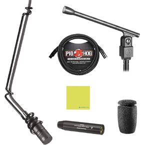 Liquid Audio Audio Technica U853R Cardioid Condenser Hanging Microphone, Black Bundle w/Pig Hog PHM10 8mm XLR Mic Cable Polishing Cloth