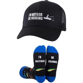 GOAUS Fishing Gifts for Men, Funny Hat and Novelty Socks, Fathers Gifts for Dad Boys Husband Grandpa Boyfriend