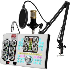 Podcast Equipment Bundle Audio Mixer with XLR Microphone Kit for Live Streaming, Podcasting, Recording, Gaming, PC, Guitar (White)