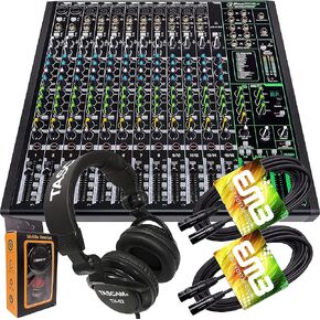 Mackie ProFX16v3 16-Channel Mixer with Built-in Effects and USB + Pro Headphone with Pair of EMB XLR Cable and Gravity Magnet Phone Holder Bundle, TH02 (2)+M