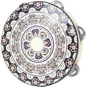 OriGlam 8 Inch Tambourine Wood Handbell Music Drum, Handheld Tambourine Drum Bell Metal Jingles Percussion Instrument Drum for Church, Dance, Party, KTV (White)