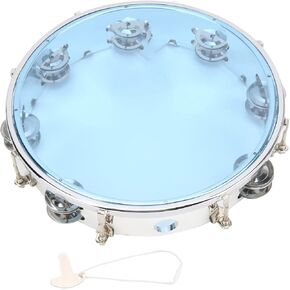 Hand Tambourine, Double Row Jingles Tambourine Adjustable Round Tambourine 10in Percussion Jingles Instrument for Adult Musical Dance Party(Transparent)