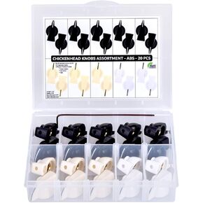20 pcs Chickenhead Knobs Assortment Kit Box, 10 pcs Black, 6 pcs Creme, 4 pcs White, Chicken Head ABS