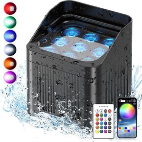 Rechargeable Battery Powered Uplights IP65 Waterproof 9X18W LED Par Lights RGBWA+UV 6in1 Full Color APP Wireless DMX Stage uplighting with Remote for Events Wedding Party DJ Show Church Chrismas