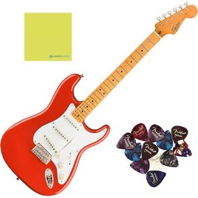 Squier Classic Vibe '50s Stratocaster, Maple Fingerboard, Fiesta Red Blonde - 0374005540 Bundle w/ 12-Pack Guitar Pick and Liquid Audio Polishing Cloth
