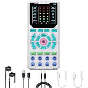 Portable voice changer sound card set (with headphones and converters), compatible with phones/computers/Xbox/PS5, etc. 16 sound effects, ideal for gaming, calls, and live streaming.