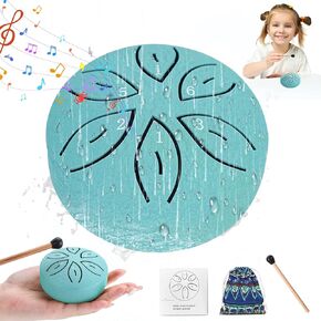 Rain Drum for Outside, 3 Inches 6 Notes Mini Steel Tongue Drum for Kids, Rain Music Maker Outside Rain Drum with Mallets and Music Book for Garden/Rainy Days/ Camping/ Meditation/ Yoga (Dark Green)