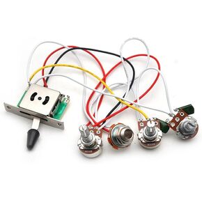 SAPHUE Guitar Wiring Harness, Guitar Prewired Harness Humbucker Wiring Harness Prewired Jack 2T1V 5 Way Chrome Box Toggle Switch 500K Pots for FD Replacement Guitar(5 Way Switch 2T1V)
