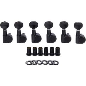 KAISH 6 Inline Guitar 2 Pin Tuners Tuning Keys Pegs Dual Pin Tuning Machine Heads for Squier Strat/Tele/Ibanez/Yamaha/Import Style Guitars Mini Oval Button Black