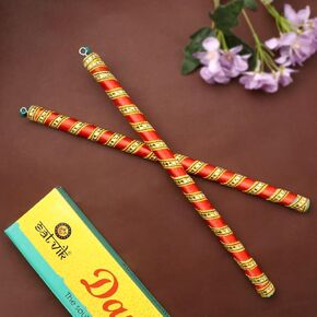 15 Inch 4 Pc (2 Pair) Long Decorated Dandiya Sticks Indian Traditional Wooden Diamond Pattern Dandia Sticks for Couple Special Navratri Festival Occasion Sticks (Set of 2 Pair)