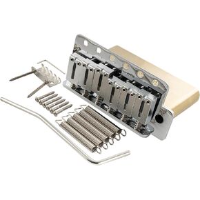 Musiclily Ultra 56mm (2-7/32 inch) American Vintage Style 6-Screw ST Tremolo Bridge with Modern Brass Saddles 42mm Solid Brass Block Push-In Arm for Strat Style Electric Guitar, Gold